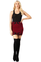 Y2K Red Geometric Honeycomb Print Mini Skirt – Sexy Bodycon Stretch Skirt