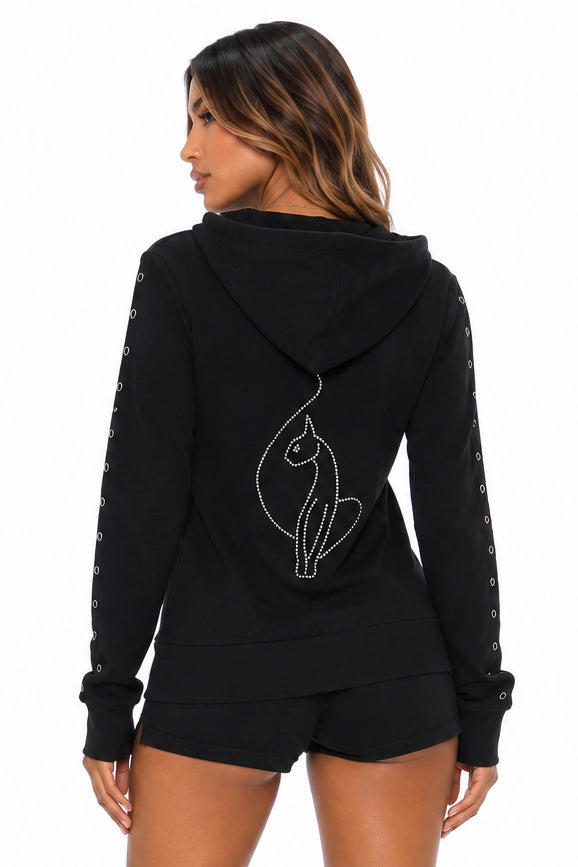 Black Baby Phat Rhinestone Zip-Up Hoodie