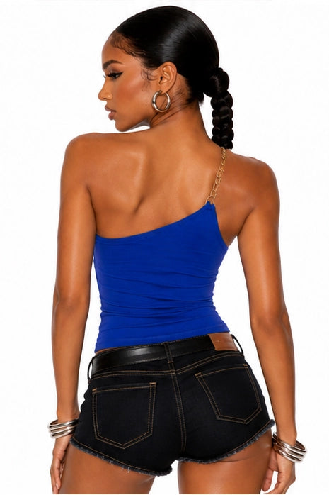 Blue Baby Phat One-Shoulder Chain Top