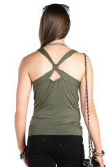 Jewel-neck Racerback tank.