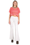 Mixed-Knit Short-Sleeve Crop Top