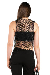 Midnight Glimmer Mesh Top