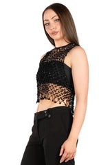 Midnight Glimmer Mesh Top