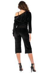 BCBG Petite Velour Zip-Up Hoodie & Capri Pants Set - Y2K Lace Trim Tracksuit