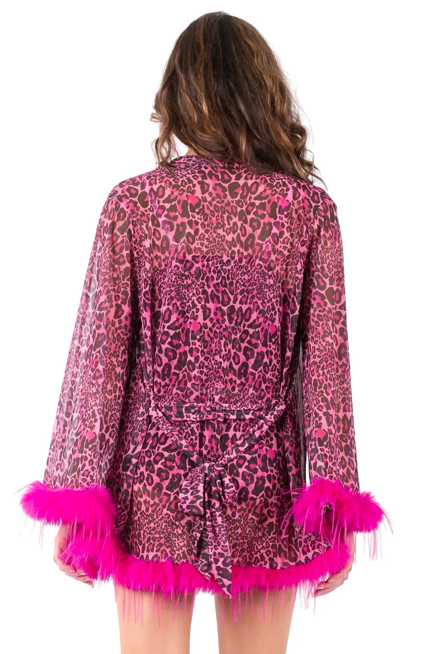 Baby Phat Leopard 3-Piece Feather Trim Lingerie Set – Crop Top + Shorts + Robe Y2K