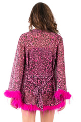 Baby Phat Leopard 3-Piece Feather Trim Lingerie Set – Crop Top + Shorts + Robe Y2K