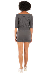 Hale Bob Light Blue Off-Shoulder Knit Mini Dress Y2K | 3/4 Sleeve Drawstring Waist Zip Pocket