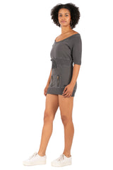 Hale Bob Light Blue Off-Shoulder Knit Mini Dress Y2K | 3/4 Sleeve Drawstring Waist Zip Pocket