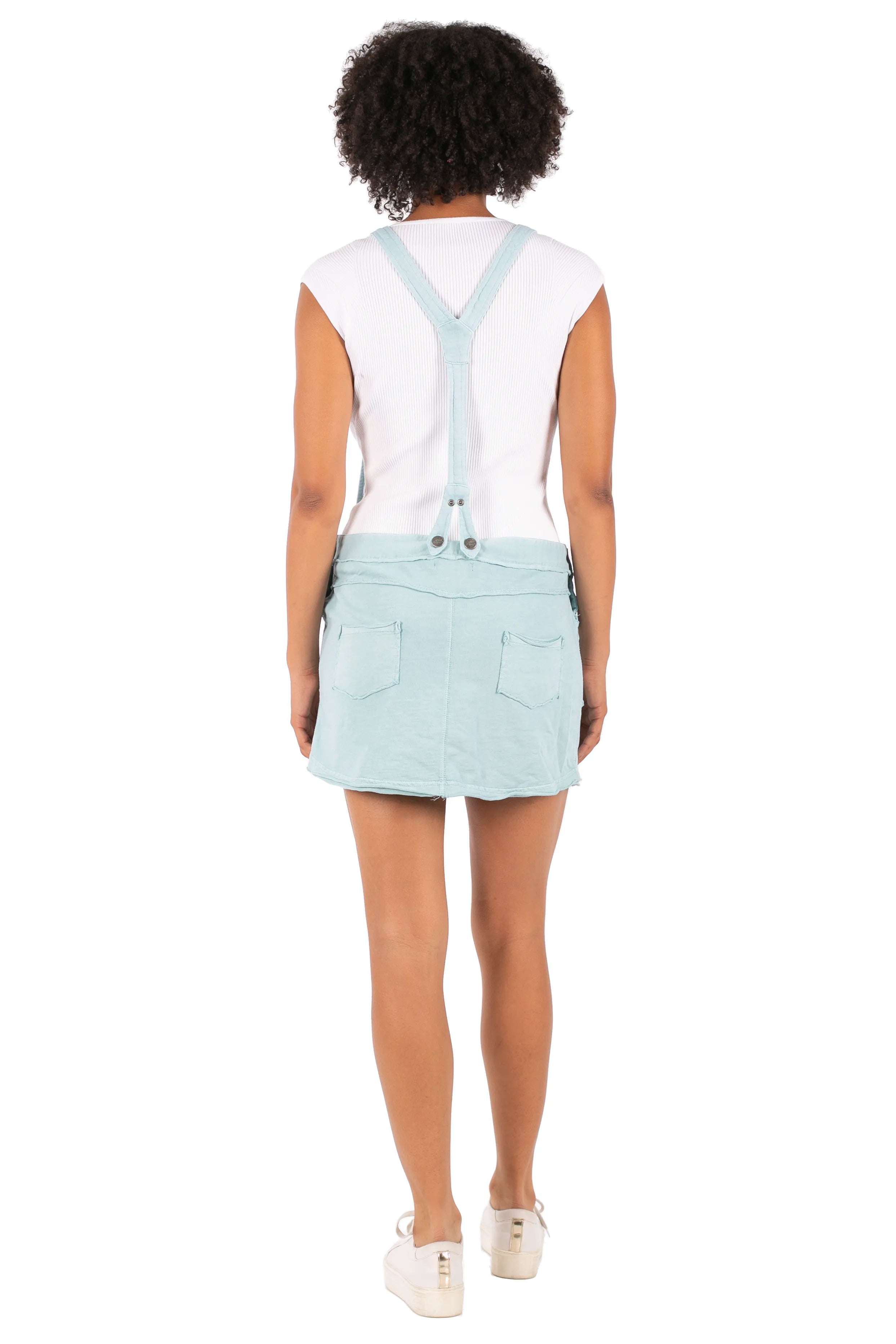 Hale Bob Light Blue Denim Overalls Dress Y2K | Sequin Pocket Mini Skirt Overalls | Adjustable Straps Zip Detail