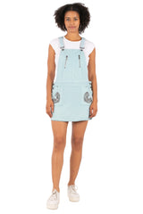 Hale Bob Light Blue Denim Overalls Dress Y2K | Sequin Pocket Mini Skirt Overalls | Adjustable Straps Zip Detail