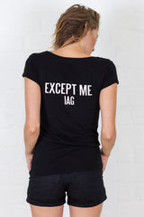 Scoop Neck Slogan Graphic Tee - "Nobody Is Perfect Except Me" Black T-Shirt