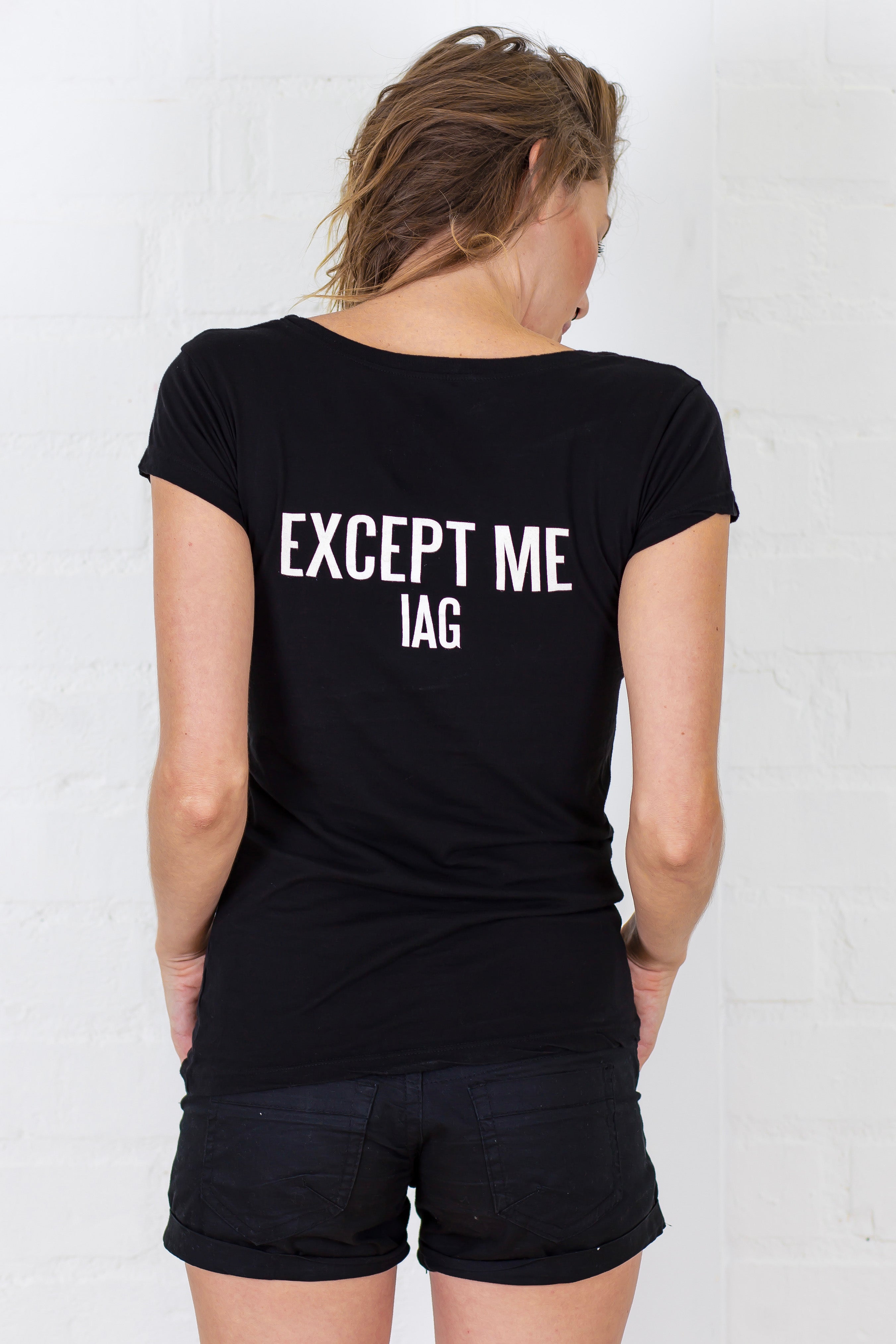 Scoop Neck Slogan Graphic Tee - "Nobody Is Perfect Except Me" Black T-Shirt