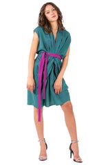 Y2K Herringbone Print Kimono Style Wrap Dress – Retro 2000s Belted Midi Dress