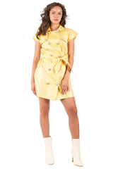 Y2K Shimmery Shirt Dress with Flutter Sleeves – Retro 2000s Belted Mini Dress