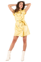 Y2K Shimmery Shirt Dress with Flutter Sleeves – Retro 2000s Belted Mini Dress