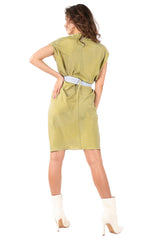 Y2K Herringbone Print Kimono Style Wrap Dress – Retro 2000s Belted Midi Dress