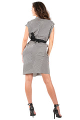 Y2K Herringbone Print Kimono Style Wrap Dress – Retro 2000s Belted Midi Dress