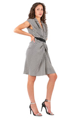Y2K Herringbone Print Kimono Style Wrap Dress – Retro 2000s Belted Midi Dress