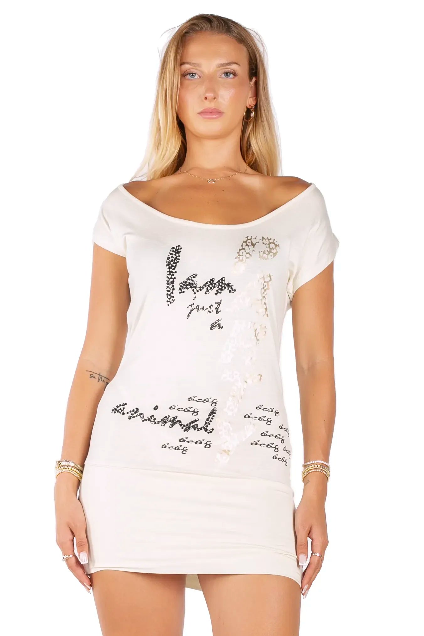 Graphic Print Off-Shoulder Mini Dress – Leopard "PARTY" Animal Tunic Dress