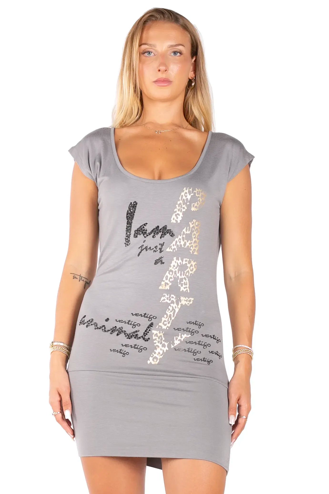 Graphic Print Off-Shoulder Mini Dress – Leopard "PARTY" Animal Tunic Dress