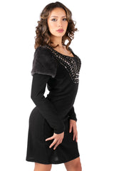 Y2K Embellished Faux Fur Mini Dress