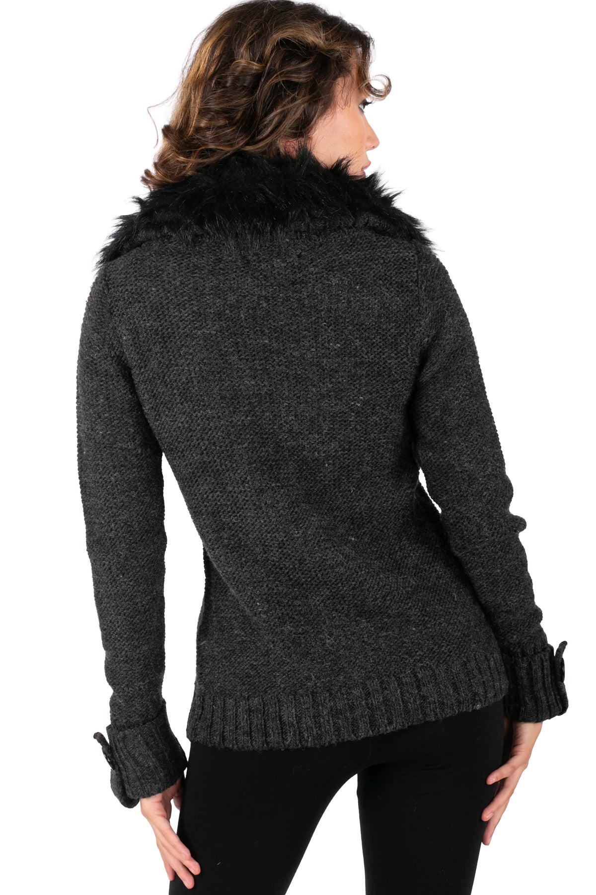 Faux Fur Collar Knit Cardigan