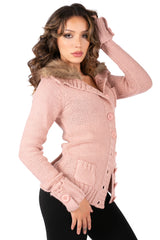 Faux Fur Collar Knit Cardigan