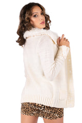Faux Fur Collar Knit Cardigan