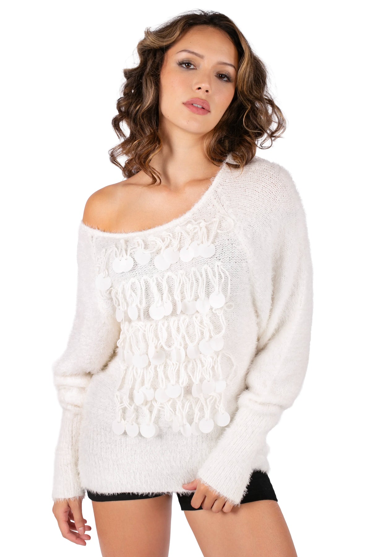 Sequin Fringe Fuzzy Sweater