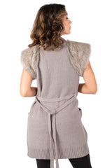 Faux Fur Shoulder Tie-Waist Sweater Vest