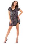 Y2K Printed Scoop Neck Tunic Dress – Retro 2000s Short Sleeve Mini Dress