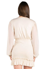 Sheer Poet-Sleeve Frilly Surplice Dress