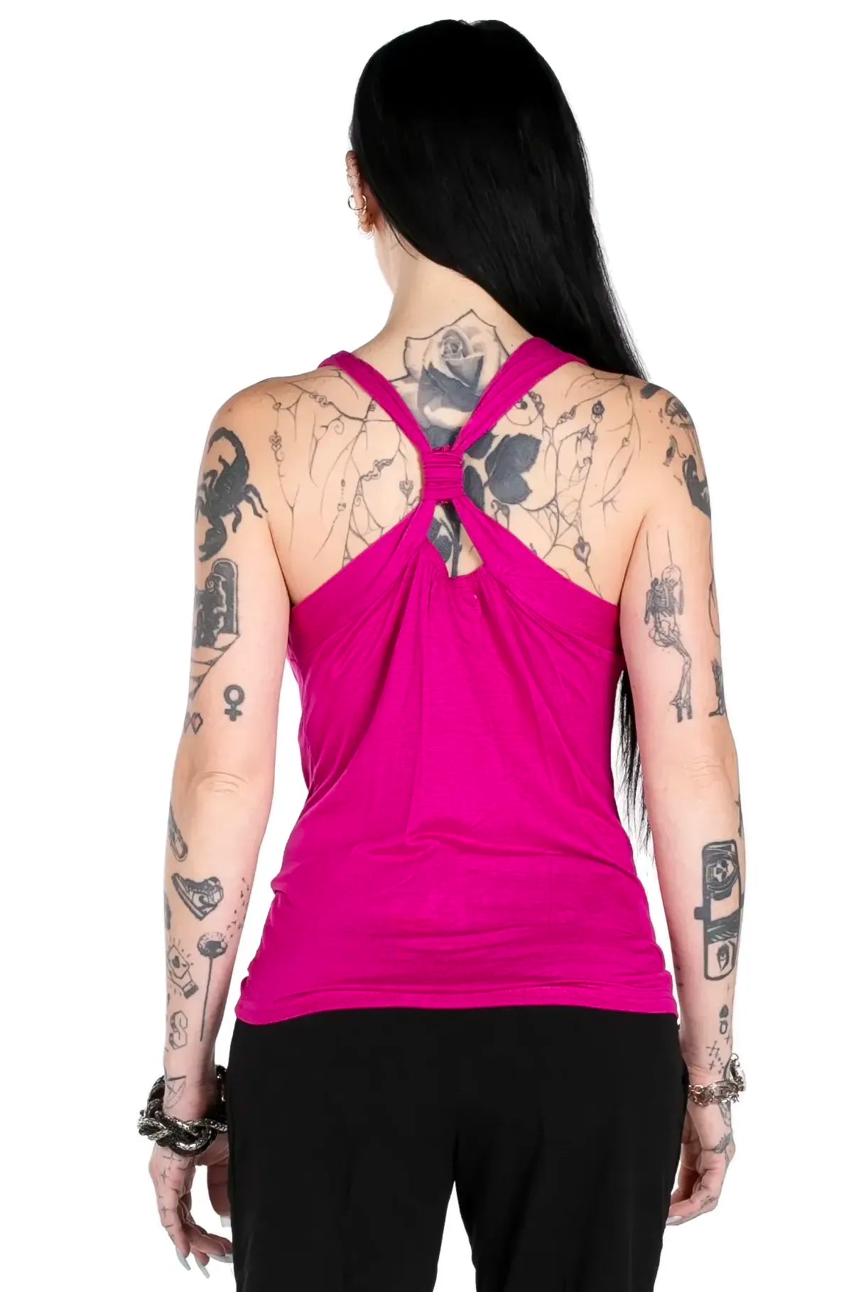 Jewel-neck Racerback tank.