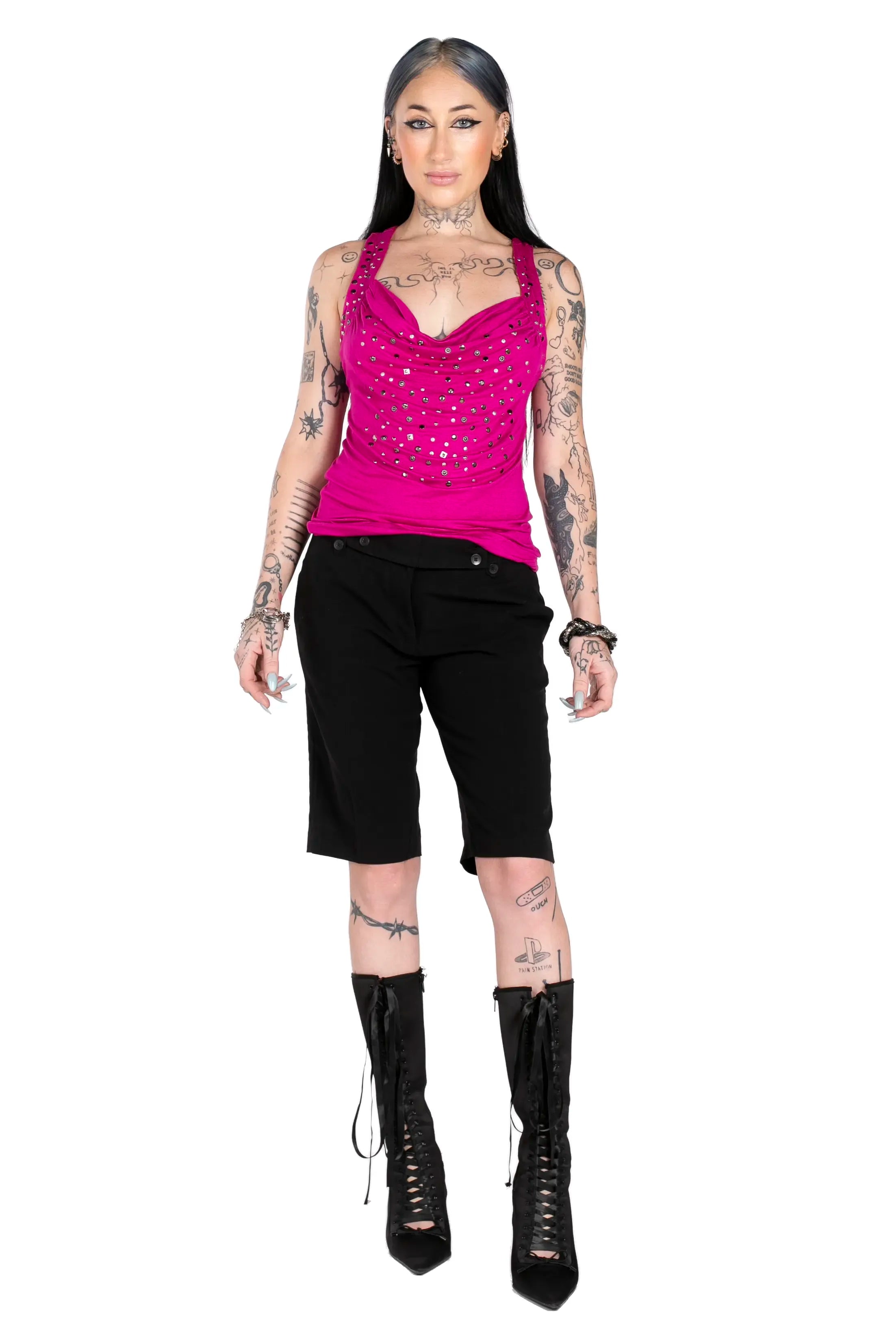 Jewel-neck Racerback tank.