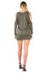 Graphic Slouchy Cold-Shoulder Long Sleeve Tunic Dress