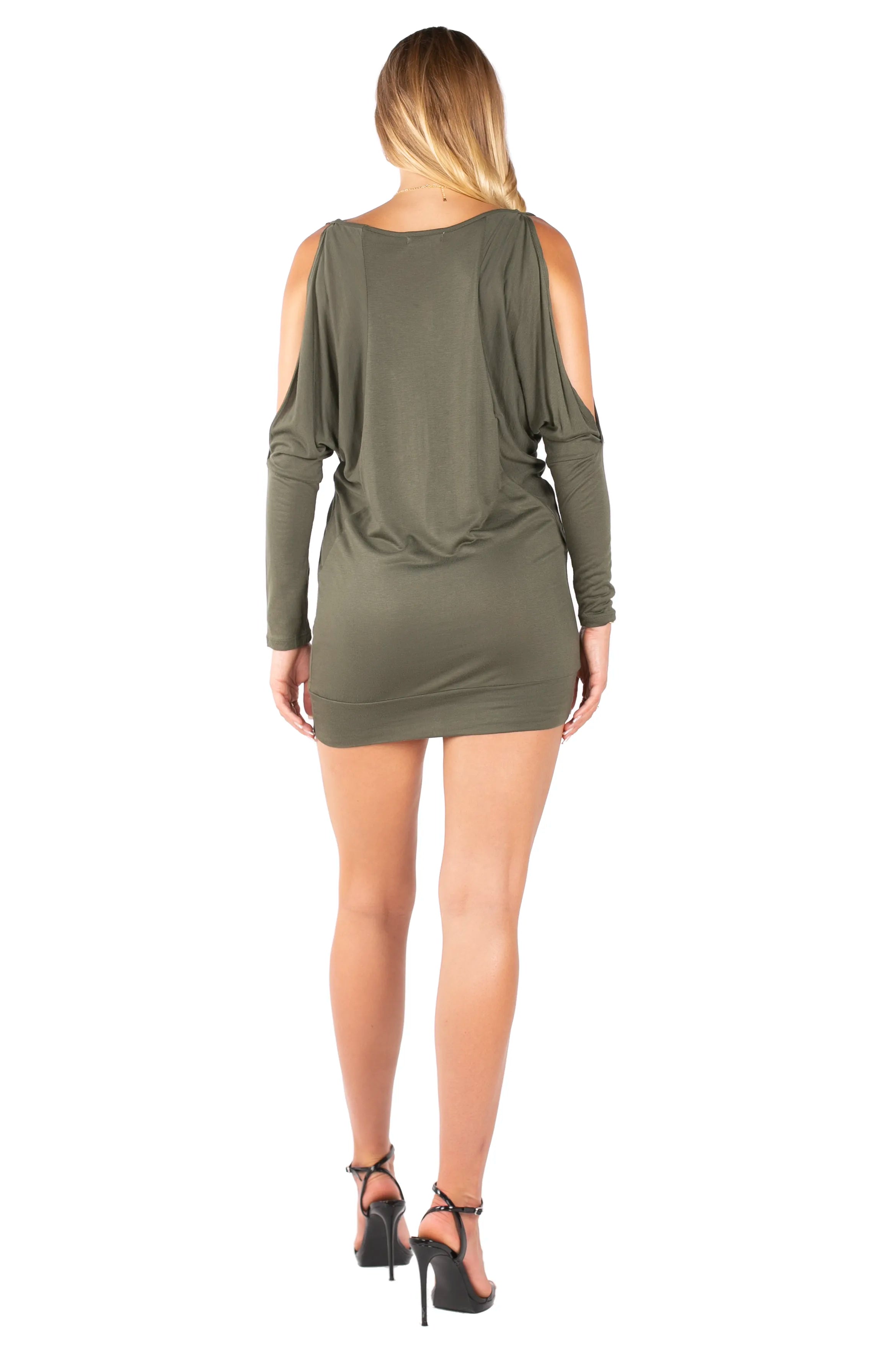 Graphic Slouchy Cold-Shoulder Long Sleeve Tunic Dress