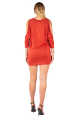 Graphic Slouchy Cold-Shoulder Long Sleeve Tunic Dress