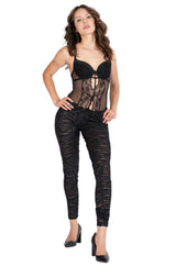 Ruched Crinkle Texture Pants - High Waisted Shiny Stretch Leggings | Black