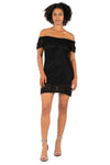 Saskia Black Off-Shoulder Lace Knit Mini Dress Y2K | Crochet Texture Off Shoulder Bodycon