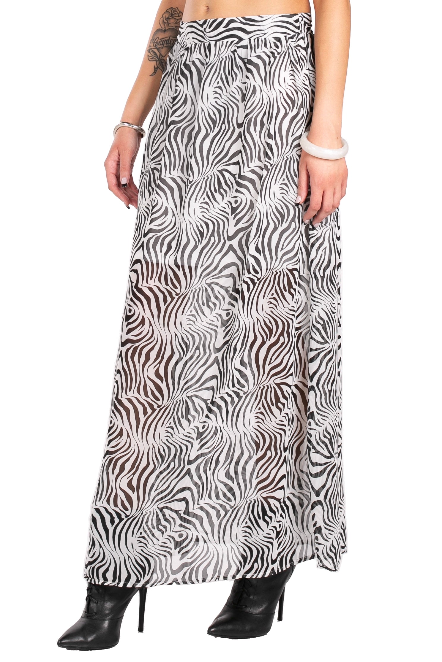 Printed Sheer Maxi Skirt.