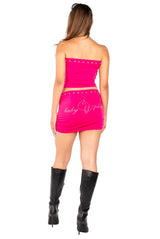 Baby Phat 2-Way Rhinestone Logo Tube Top & Mini Skirt - Hot Pink | Convertible Y2K Multi-Wear Piece