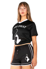 Baby Phat Graphic V-Neck Jersey Tee - Black/White | Y2K Athletic Streetwear Top