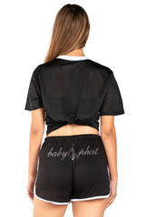 Baby Phat Graphic V-Neck Jersey Tee - Black/White | Y2K Athletic Streetwear Top
