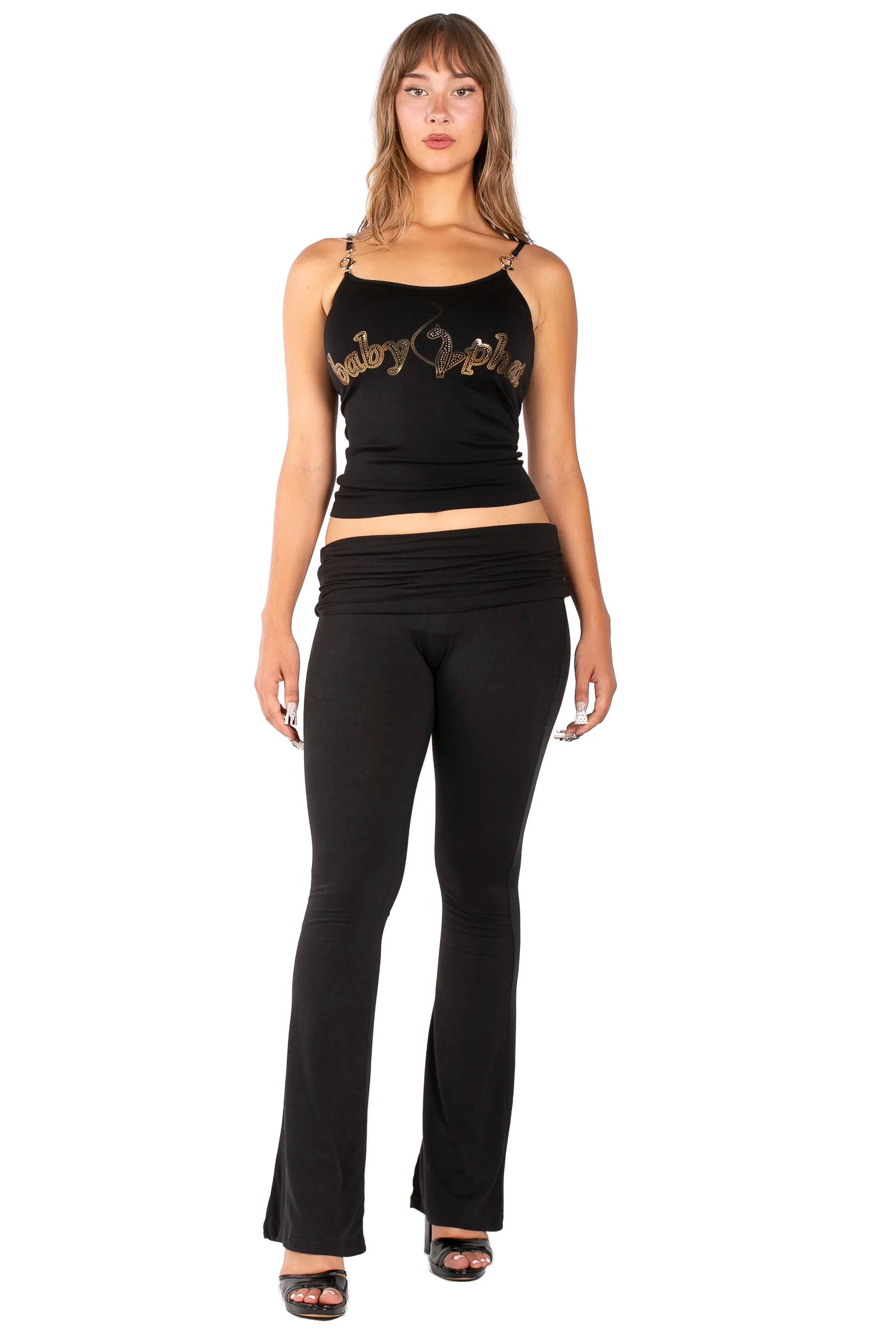 Baby Phat Gold Rhinestone Logo Cami Top - Jet Black | Y2K Hardware Camisole