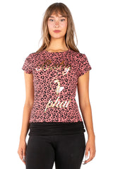 Baby Phat Gold Logo Leopard Tee - Dusty Pink | Y2K Aesthetic Animal Print Top