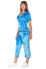 BCBG Women's French Blue Capri Jog Set | Tie-Dye Zip-Up Hoodie & Jogger Pants