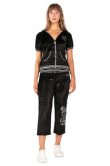 BCBG Women's French Blue Capri Jog Set | Tie-Dye Zip-Up Hoodie & Jogger Pants