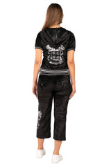 BCBG Women's French Blue Capri Jog Set | Tie-Dye Zip-Up Hoodie & Jogger Pants