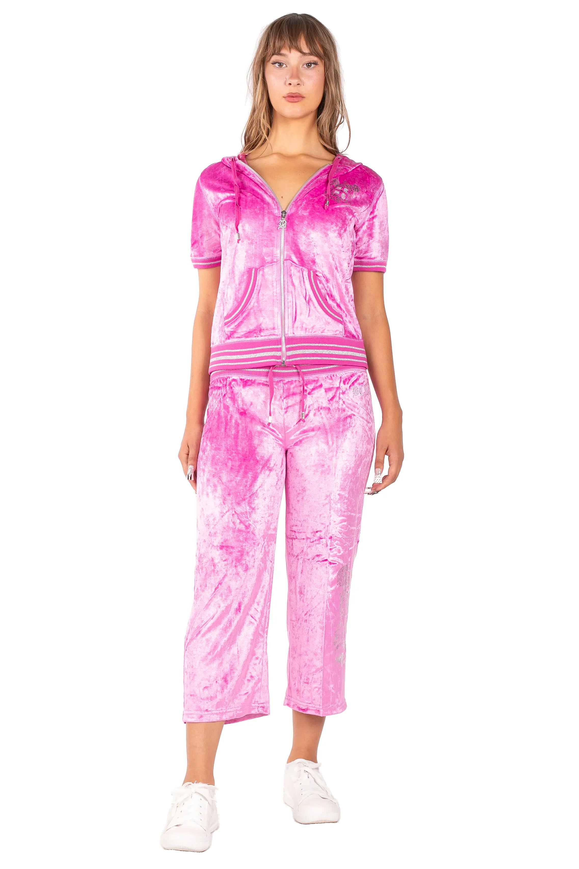 BCBG Women's French Blue Capri Jog Set | Tie-Dye Zip-Up Hoodie & Jogger Pants