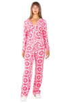 BCBG Women's Damask Pattern Fleece Tracksuit Set - Velvet Zip-Up Hoodie & Wide Leg Pants Lounge Set